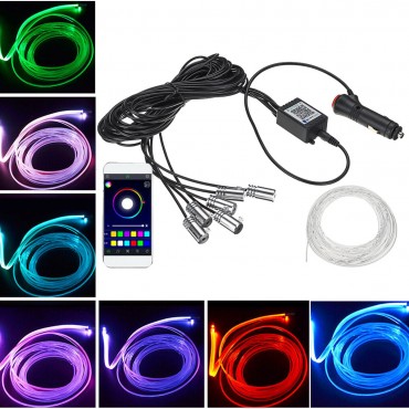 RGB LED Car Interior Optical Fiber Neon EL Wire Strip Light Kit Phone APP Control Atmosphere Light Car Lighter Type