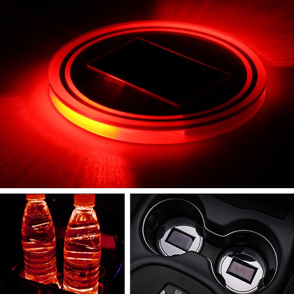 Universal Solar Power Car Cup Holder Pad Multi-color LED Atmosphere Light Acrylic Mat Blue/Red/Green