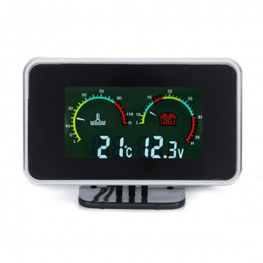 12V-24V 2 In1 LCD Car Digital Gauge Voltage Pressure/Water Temp Meter With Buzzer Alarm