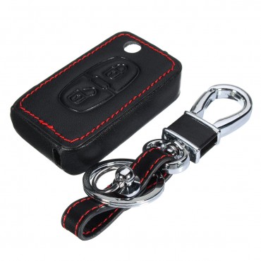 2 Button PU Leather Key Chain Case Cover for Peugeot 301 308S 408 508 2008 3008