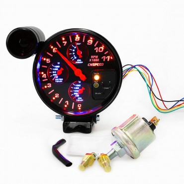 5 Inch 4 in 1 Tachometer RPM Meter Shift Light Pressure Water Temp Gauge