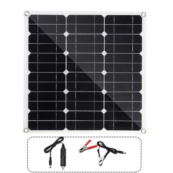 50W 16V Solar Panel Charge Battery With Car Charger Storage Battery Clips USB