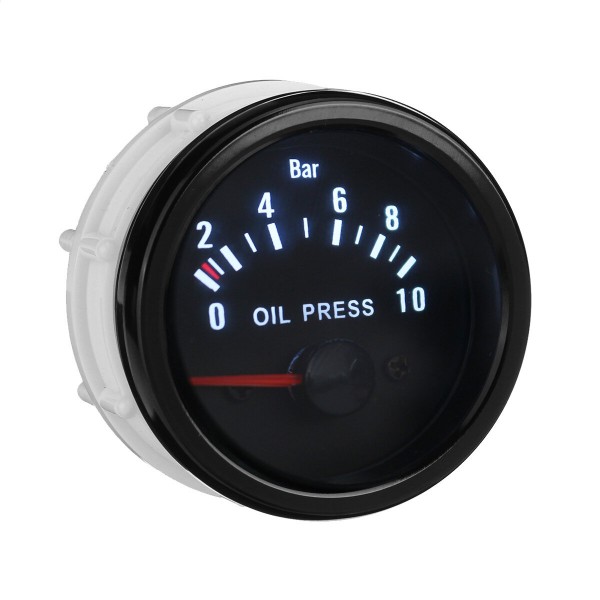 52mm Black Face Clear Lens Oil Pressure Gauge Kit With 1/8 NPT Sensor