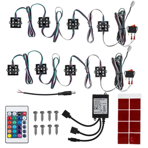 8Pcs RGB 48 LEDs Rock Car Decoration Lights Truck Bed Under Body Light Kit+IR Remote Control