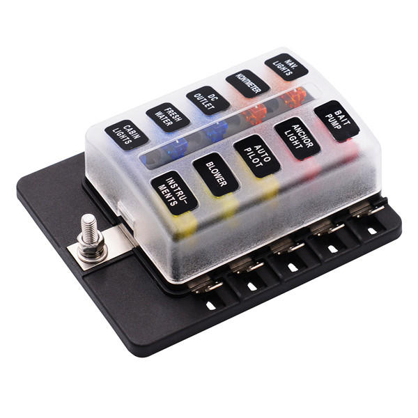 CS-579B3 10 Way Blade Fuse Box Holder with LED Warning Light for Car Marine Trike 12V 24V