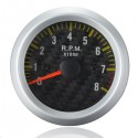 Car Auto Yellow LED Rev Tachometer Gauge RPM Carbon Fiber Face