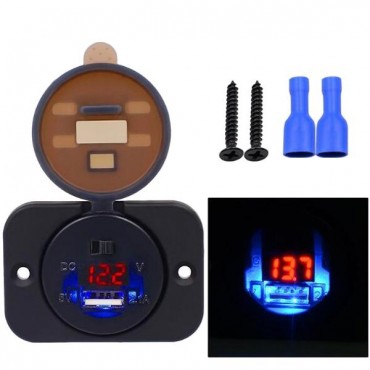 Car Charger USB Port DC12-24V LED Digital Display Volt Meterr Waterproof