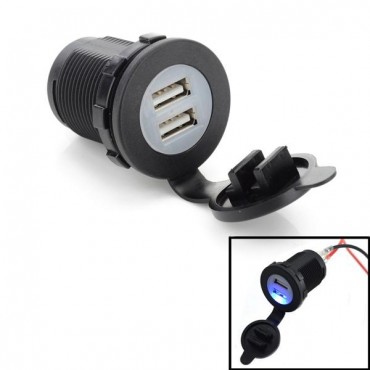 Car Dual USB Charger Cigarette Lighter Outlet Socket Blue Light 12V 20A