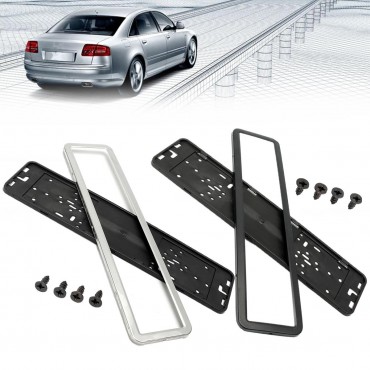 Sliver/Black Car License Plate Frame Holder Stylish Appearance Durable Frame Hinged