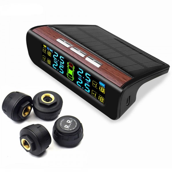 Tire Pressure Alarm Car Solar External Sensor Digital USB Auto LCD Color Screen