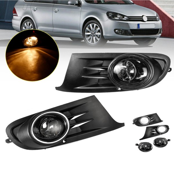 Pair Car Front Bumper Grill Fog Lights Lamp with Bulbs Amber for VW Jetta Sportwagen Golf MK6 09-14