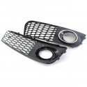 Pair Glossy Black Front Bumper Fog Light Grille Grill Cover For Audi A4 B8 RS4 style 2009-2012