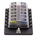 12 Way Blade Fuse Box Holder LED Failure Warning Light 12/24V For Car Bus Caravan