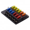 12 Way Blade Fuse Box Holder LED Failure Warning Light 12/24V For Car Bus Caravan