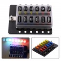 12 Way Blade Fuse Box Holder LED Failure Warning Light 12/24V For Car Bus Caravan