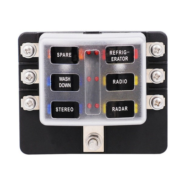 6-Way Fuse Box Block Holder 32V Bus Bar Kit with LED Indicator For Car Boat