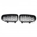 1 Pair Chrome Glossy Black Front Kidney Grilles Diamond Style For BMW 1 Series E81 E82 E87 E88 2008-2011