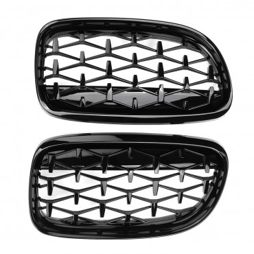 1 Pair Front Grille Glossy Black Diamond Meteor For BMW 3 Series E90 2009-2012