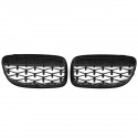 1 Pair Front Kidney Grille Chrome + Gloss Black Diamond Meteor Style For BMW E90 2009-2012