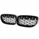 1 Pair Front Kidney Grille Chrome + Gloss Black Diamond Meteor Style For BMW E90 2009-2012