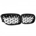 1 Pair Front Kidney Grille Chrome + Gloss Black Diamond Meteor Style For BMW E90 2009-2012