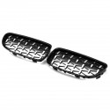 1 Pair Front Kidney Grille Chrome + Gloss Black Diamond Meteor Style For BMW E90 2009-2012