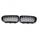 1 Pair Glossy Black Chrome Front Kidney Grille Diamond Style For BMW F20 F21 1 Series 2015-2017