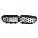 1 Pair Glossy Black Chrome Front Kidney Grille Diamond Style For BMW F20 F21 1 Series 2015-2017