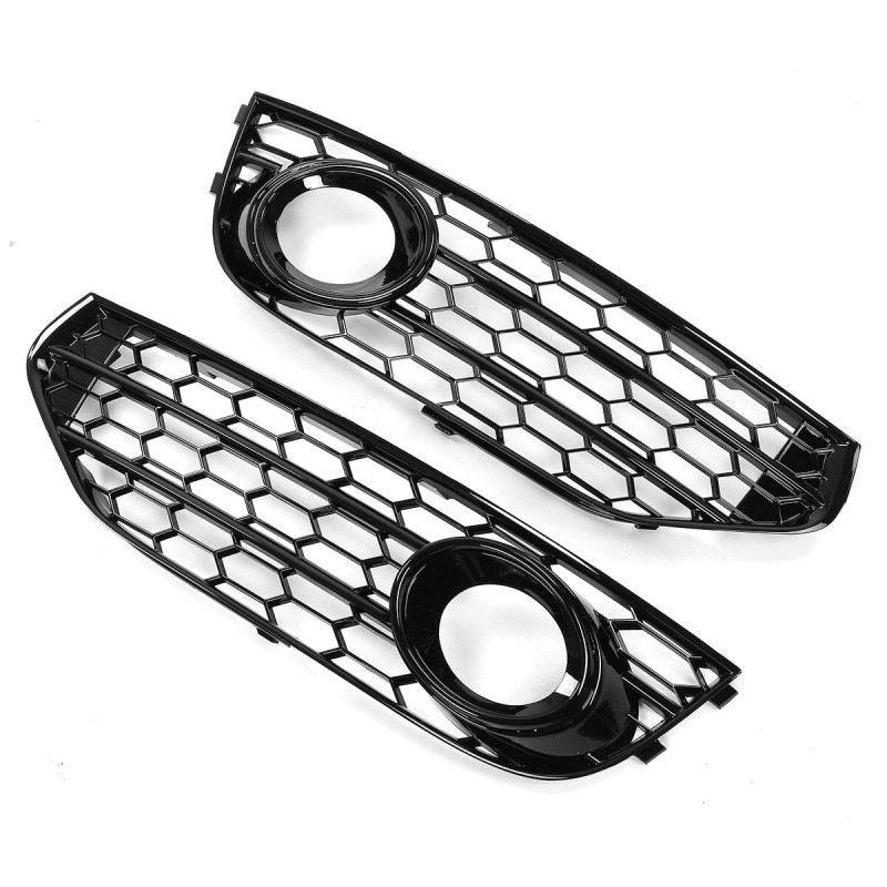 1 Pair Honeycomb Front Grill Bumper Fog Light Cover Grille For Audi A4 ...