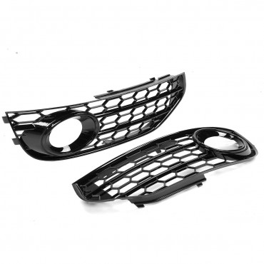 1 Pair Honeycomb Front Grill Bumper Fog Light Cover Grille For Audi A4 B8 B8.5 ALLROAD 2009-2015