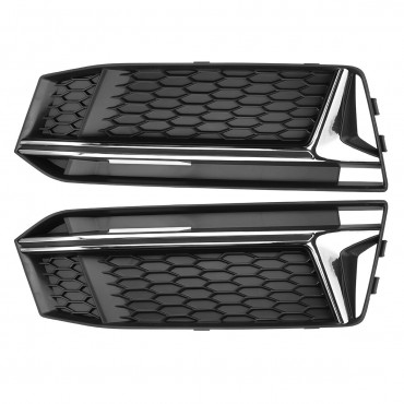 1 Pair Honeycomb Front Grill Grille Bumper Fog Light Cover For Audi A4 B9 S-Line S4 2016-2018
