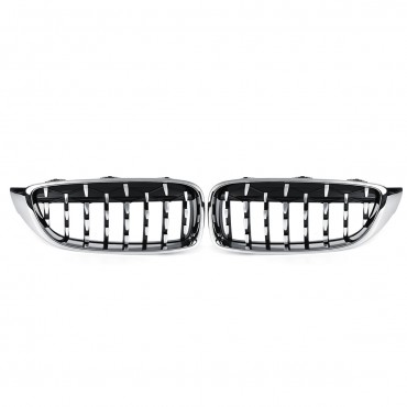 2PCS Diamond Front Kidney Grill Grille Chrome For BMW M4 F32 F33 F82 F83 2013-2017