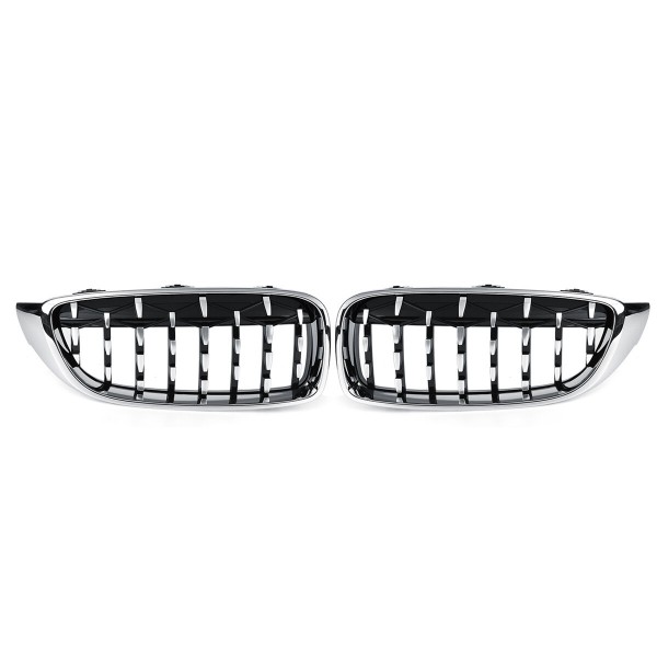 2PCS Diamond Front Kidney Grill Grille Chrome For BMW M4 F32 F33 F82 F83 2013-2017