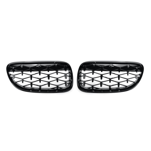 2PCS Front Grill Grille Gloss Black Diamond Meteor For BMW E92 E93 2010-2015 R