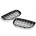 2PCS Front Grille Grill Black&Chrome Diamond Style For BMW 3 Series E90 E92 E93