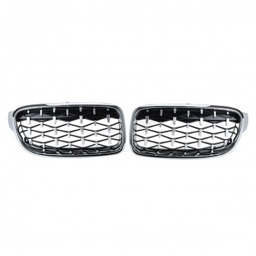 2PCS Front Kidney Grill Grille Diamond Chrome For BMW 3 Series F30 F35 F80 2011-2019