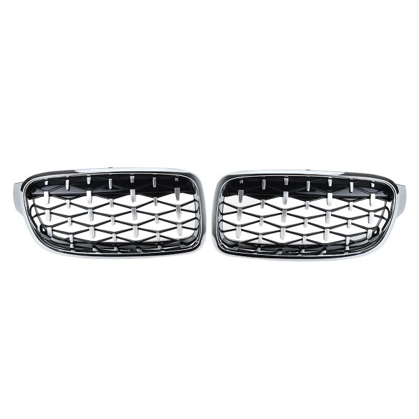 2PCS Front Kidney Grill Grille Diamond Chrome For BMW 3 Series F30 F35 F80 2011-2019