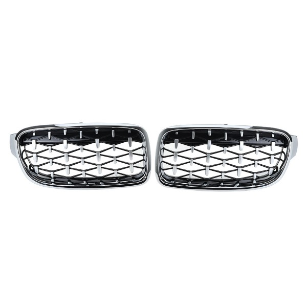 2PCS Front Kidney Grill Grille Diamond Chrome For BMW 3 Series F30 F35 F80 2011-2019