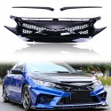 Battle Style Out Front Hood Grille For 16-19 Civic 10TH GEN GLOSS BLK JDM