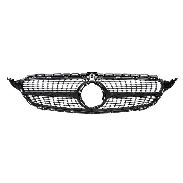 Black Front Diamond Grill Grille With camera For Mercedes Benz W205 C250 C300 C400 C43 AMG 2019+