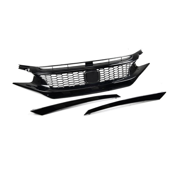 CTR Style Glossy Black Mesh Front Hood Grille For HONDA CIVIC 2016-18 10th Gen JDM