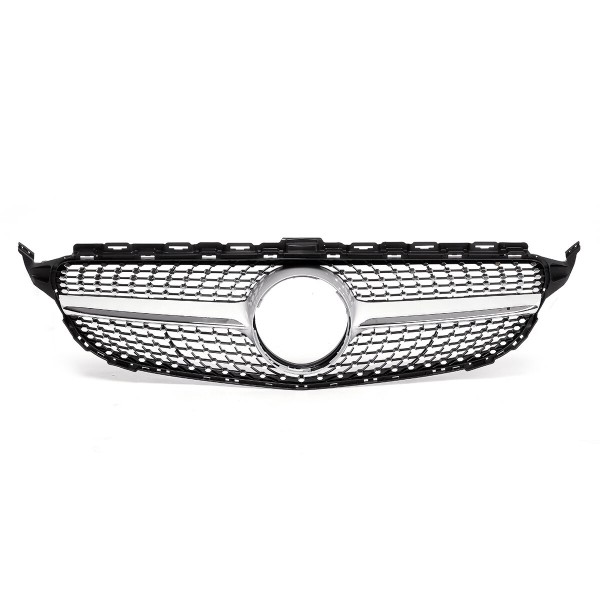 Diamond Style Look Front Grille Grill Chrome Silver For Mercedes Benz C Class W205 C200 C250 C300 C350 2015-2018 Without Camera