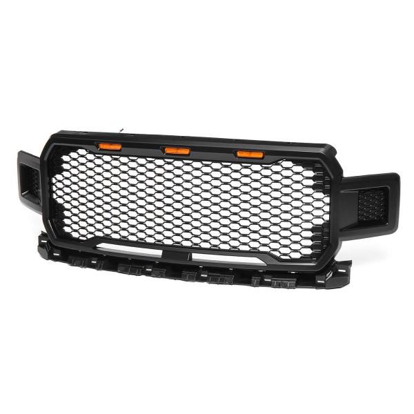 For Ford F150 2018 2019 Raptor Style Front Grille Grill Black Amber LED Lights