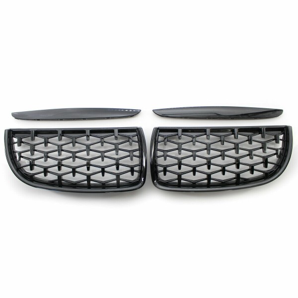 Front Bumper Hood Grille Eyelids Dual Slat Diamond Style Glossy Black For BMW 3 Series E90 E91 05-08