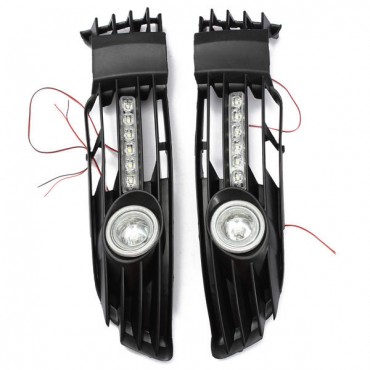 Front Lower Bumper Fog Light Grille With LED DRL For 00-05 VW Passat