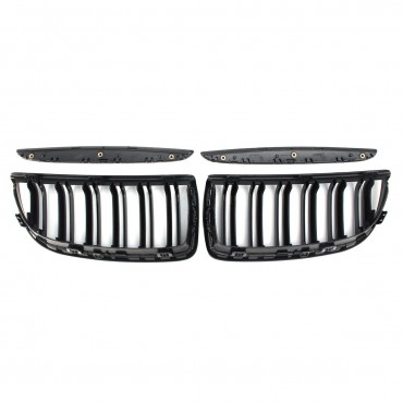 One Pair Car Matt Black Front Kidney Double Slat Grille Set For BMW E90 E91 2005-2008