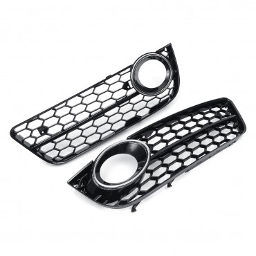 Pair Front Bumper Fog Light Lamp Grille Grill Cover Honeycomb HEX Chrome Silver For Audi A5 2008-2011