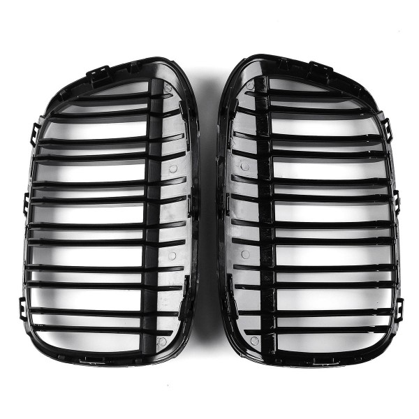 Pair Gloss Black Double Line Front Kidney Grille For BMW F48 F49 X1 2016-2017