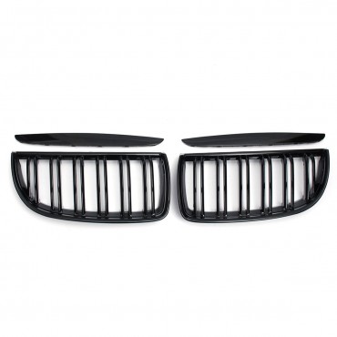 Pair Gloss Black Double Slat Sport Kidney Grille Grill Set For BMW E90 E91 2005-2008