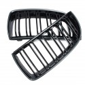 Pair Gloss Black Double Slat Sport Kidney Grille Grill Set For BMW E90 E91 2005-2008